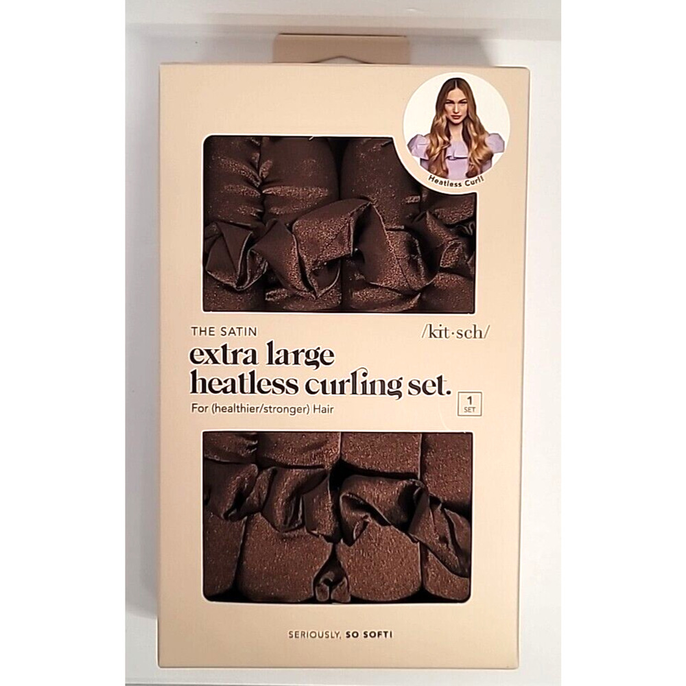 Kitsch Brown Satin Extra Large Heatless Curling Set For Healthier/Stonger Hair